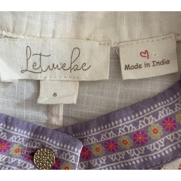 Anthropologie Let Me Be Letmebe Long Sleeve Cream Boho Pastel Cotton Blouse S - Picture 3 of 10